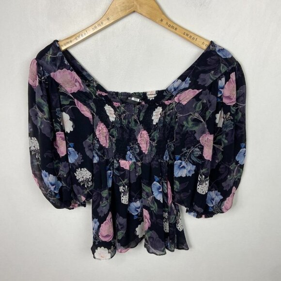 Nicholas 100% Silk Floral Square Neck Smocked Puff Sleeve Blouse Australia Top 6 - Picture 13 of 14